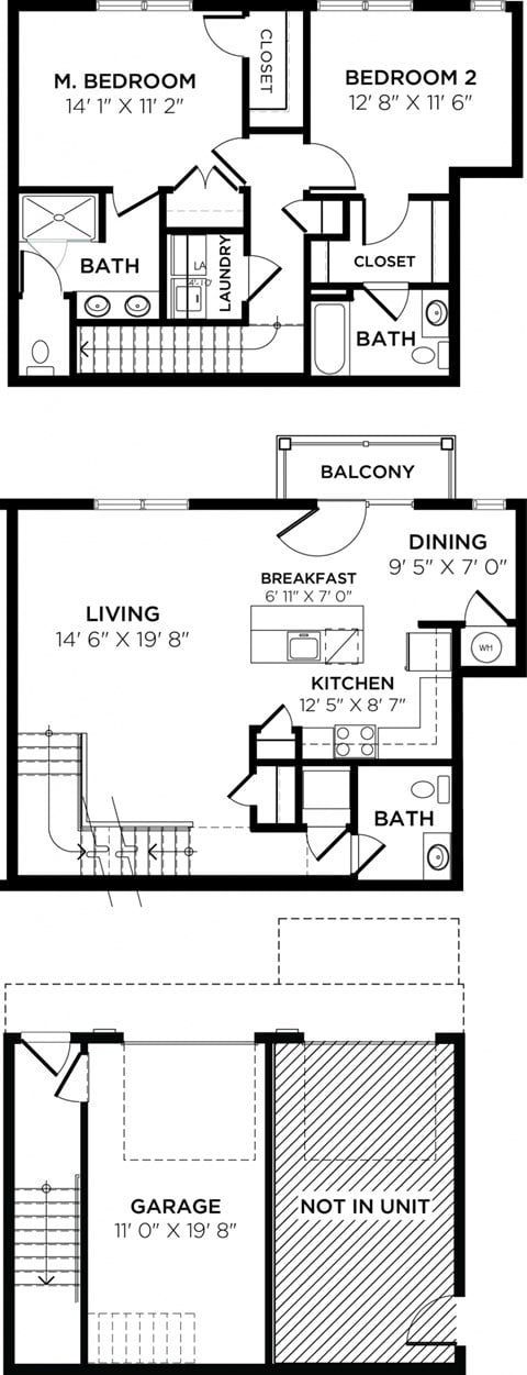 Floor plan for 2 beds, 2 baths, 1430 sqft